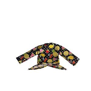 Vintage Barbie Doll Black Cropped Shirt Multicolor Fruit Print Retro Fashion Top